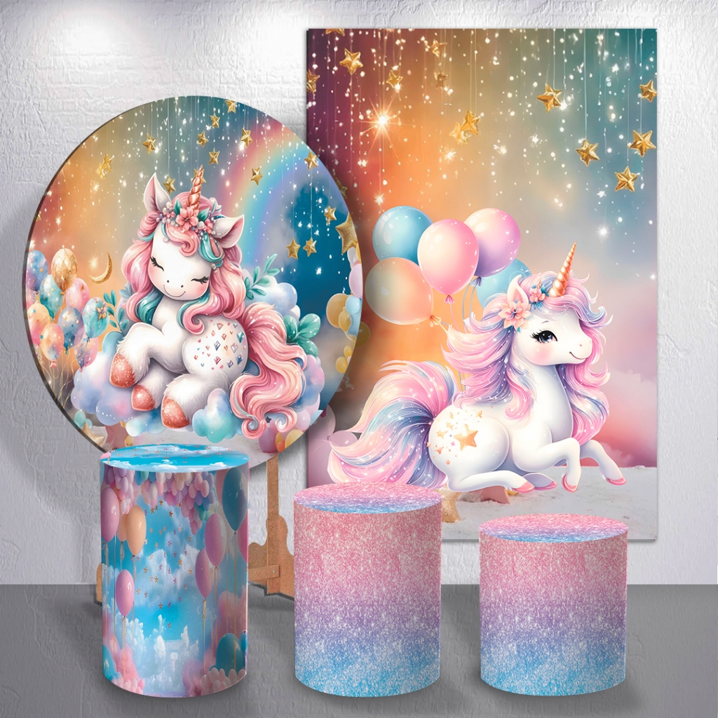 Capas de Painel Festa Infantil Unicórnio Mágico Arco-Íris Kits ou Peças Avulsas Ideal Para Decoração
