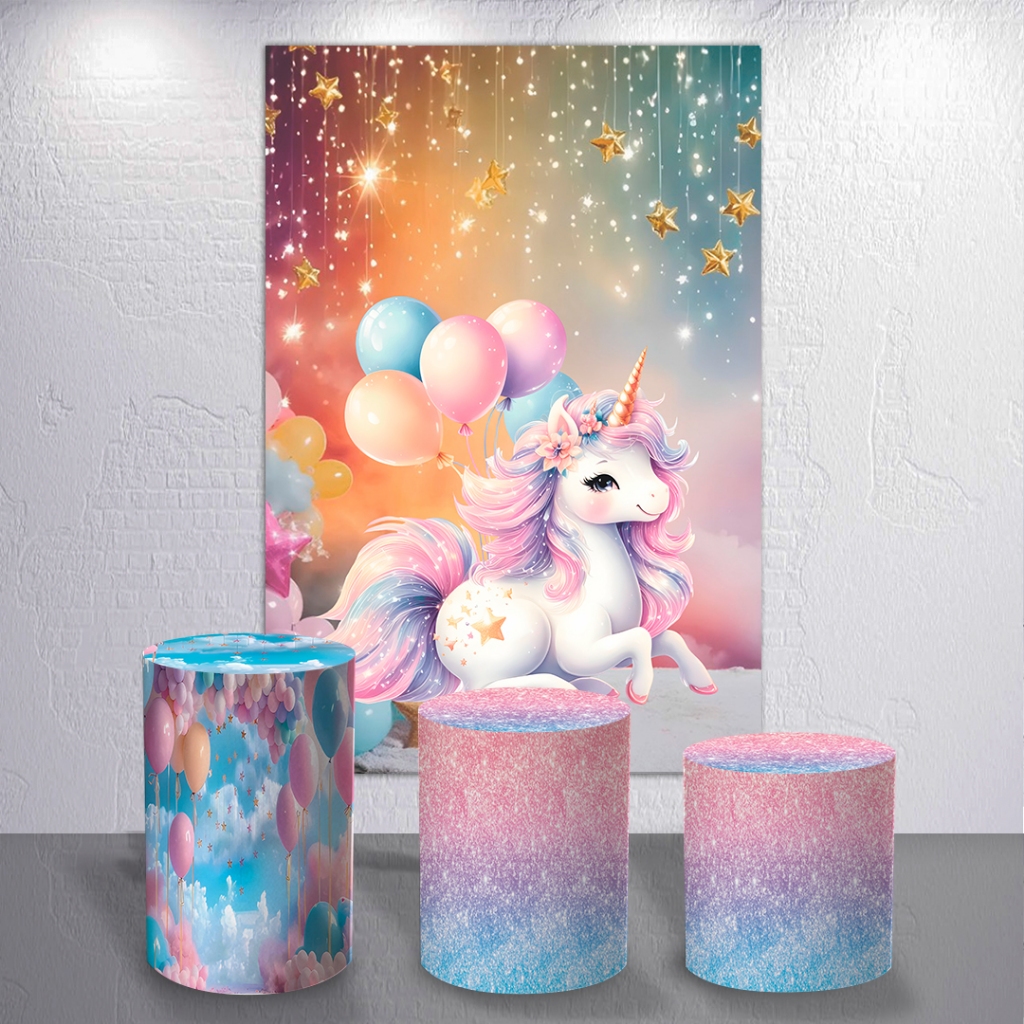 Decoração Capas Painel Para Festa Infantil Tema Unicornio Magico Arco-Iris Peças Avulsas ou Kits