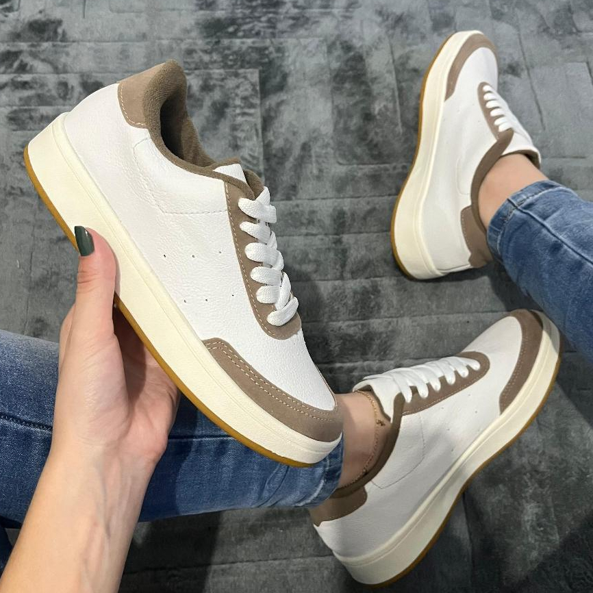 Tênis Feminino Casual Branco e Preto L´Urban | Estilo Urbano Confortável | Solado Antiderrapante
