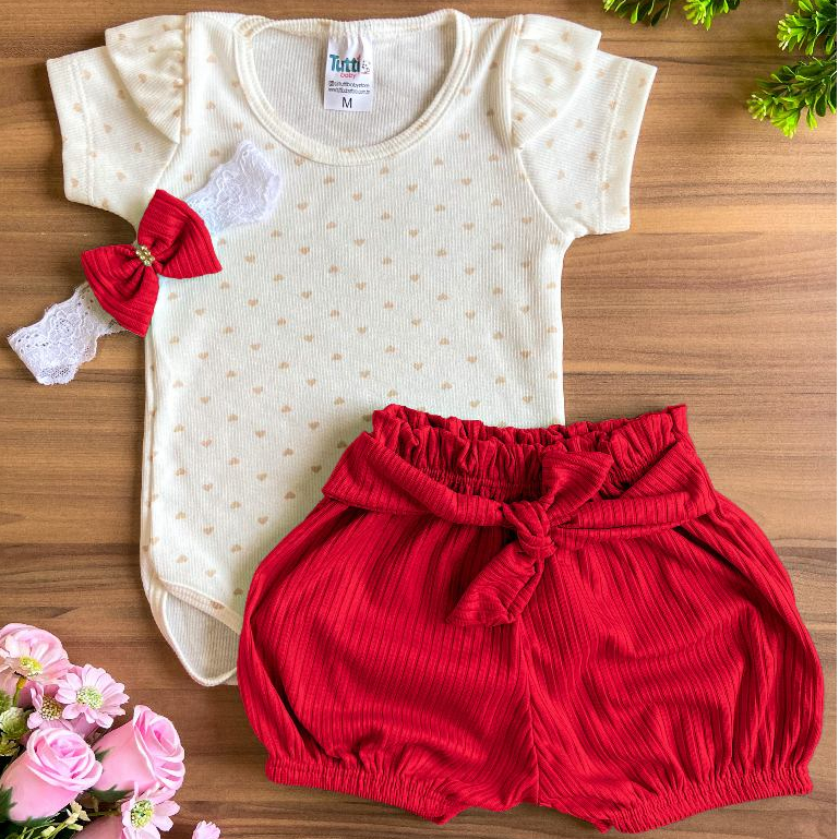 Conjunto Bebe menina body e short + faixa de cabelo em Oferta na Shopee