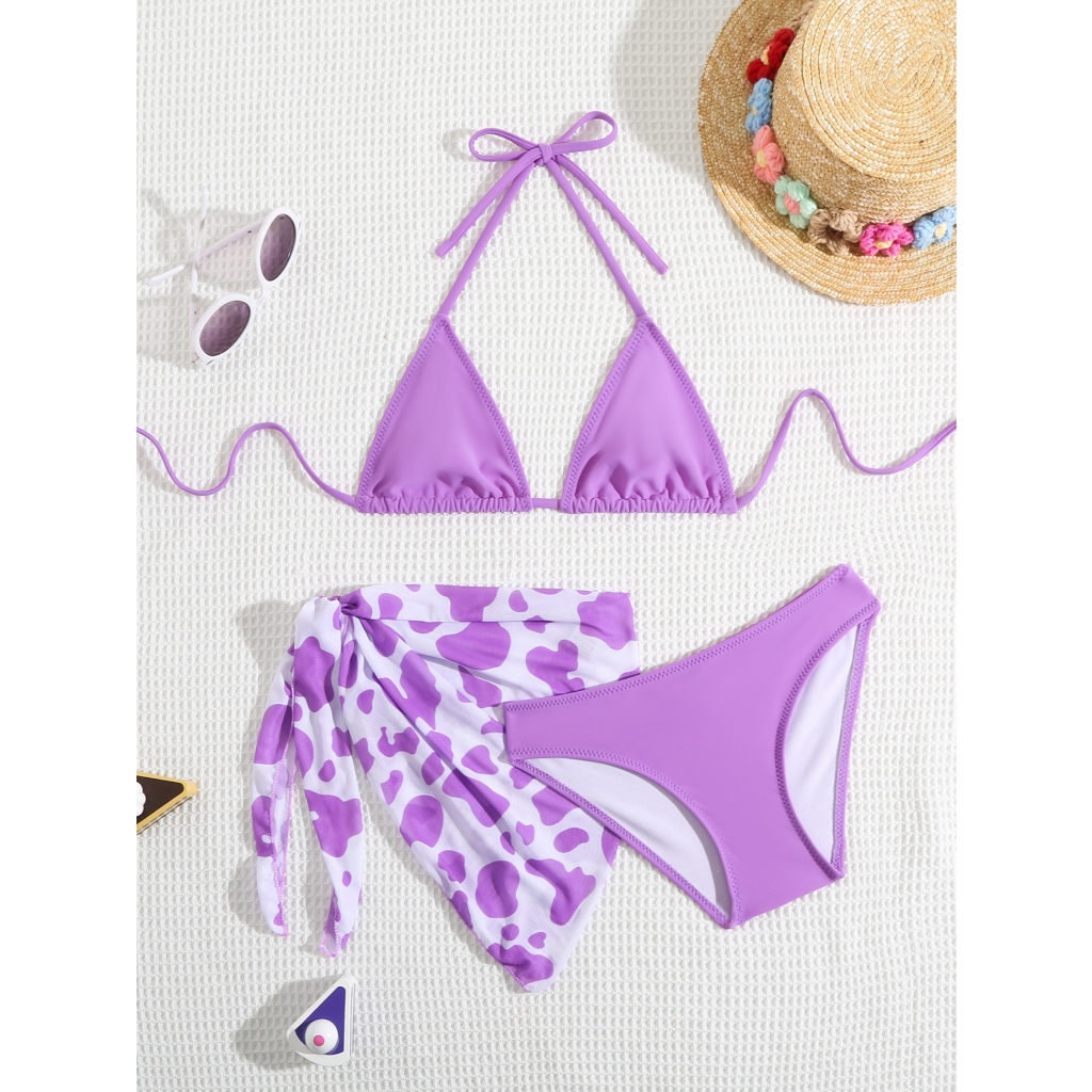 CN VEST Conjunto de Biquíni Infantil com Top Amarrável e Saída de Praia - Estampa Animal i3034