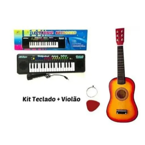 Kit Musical Infantil Teclado Com Microfone + Mini Violão - Toys