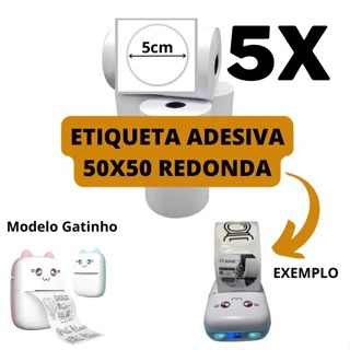 Etiqueta Redonda 5cm Para Mini Impressora Gatinho - 5 Rolos em Oferta na Shopee