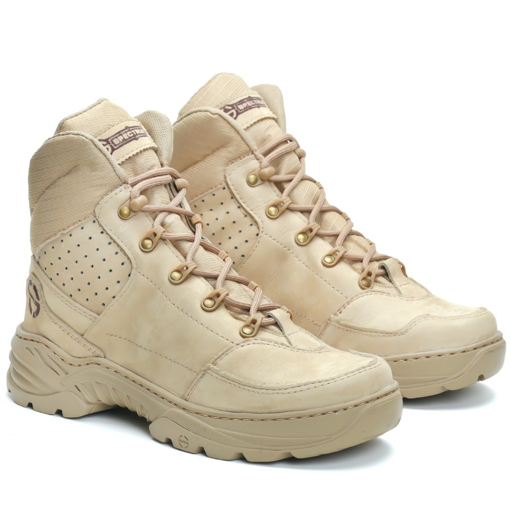 Bota Coturno Militar em couro legitimo hidrofugado thunder tática conforto durabilidade cano curto Areia