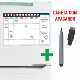 IMÃ DE GELADEIRA COM MANTA MAGNÉTICA E CANETA QUE ESCREVE E APAGA MENSAL em Oferta na Shopee