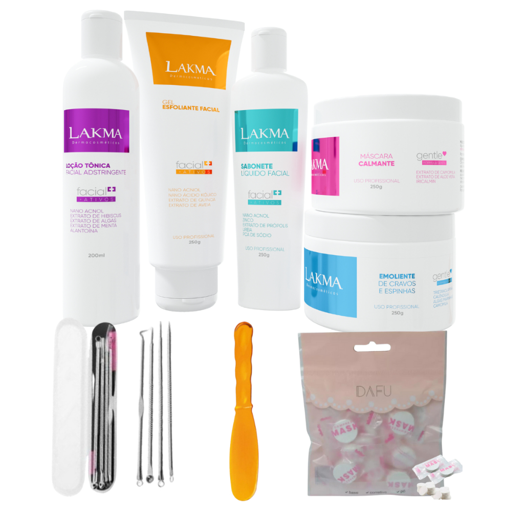 Kit Limpeza Profunda De Pele Profissional Lakma Com 12 Máscaras Faciais + 4 Extratores de Cravos + Espátula Para Cremes