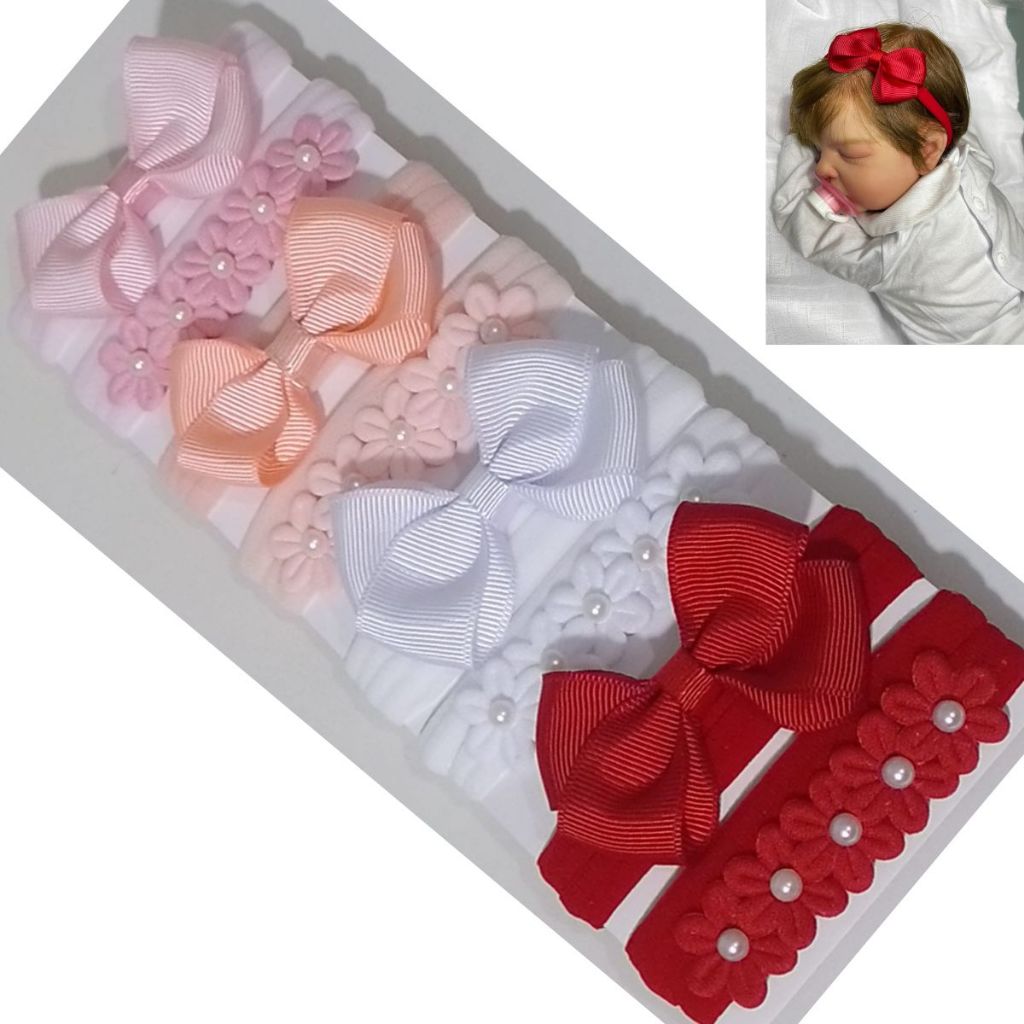 Kit 8 Laços Cruzado Simples + Faixinhas de Flores na meia de seda em Oferta na Shopee