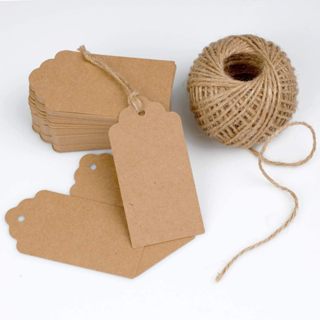 Tags de papel Kraft Retangular  liso (sem impressão) 100 unidades com 30 metros de fio Juta em Oferta na Shopee