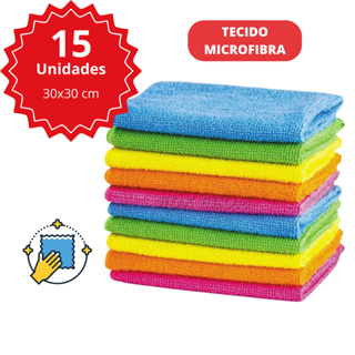 Kit 15 Pano Microfibra Limpeza 30x30cm Super Absorvente Multiuso em Oferta na Shopee