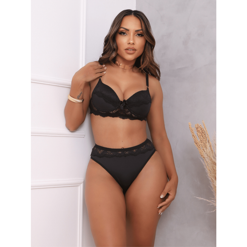 Conjunto Lingerie Fio Duplo Sensual Rendado com Bojo Dois Fecho Direto da Fábrica em Oferta na Shopee