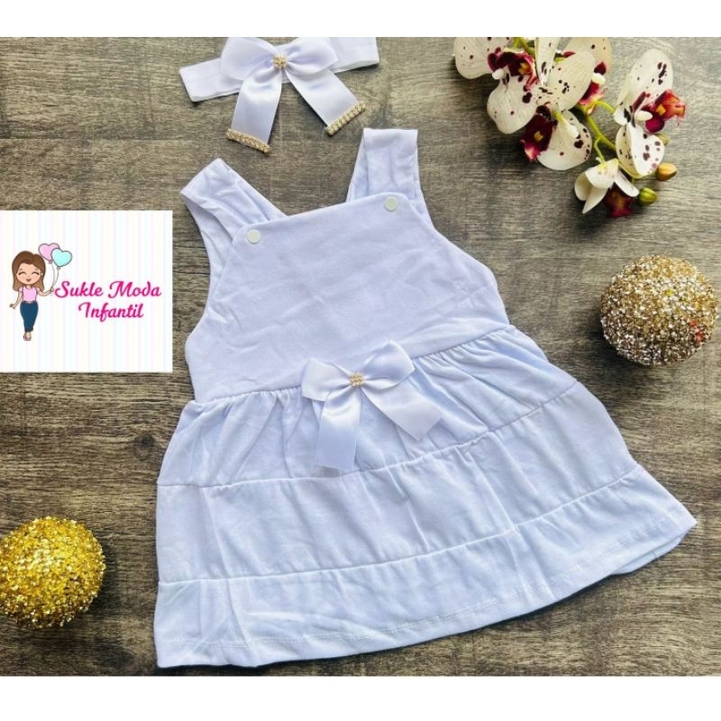 Vestido Bebê de 0 a 6 Meses Social com Laço Atrás para Batizado Festas e Casamento