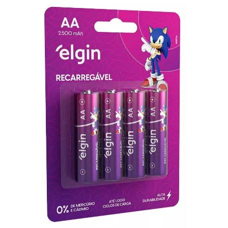 Pilha Pequena Recarregável Aa 2500mah Elgin (blister C/4)