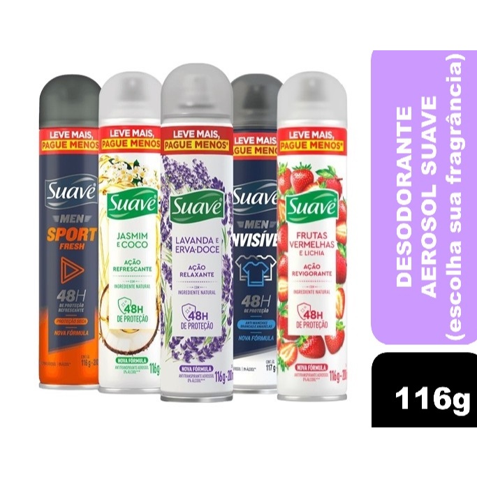 Desodorante Antitranspirante Aerosol Suave 200ml/116g (escolha a fragrância) em Oferta na Shopee