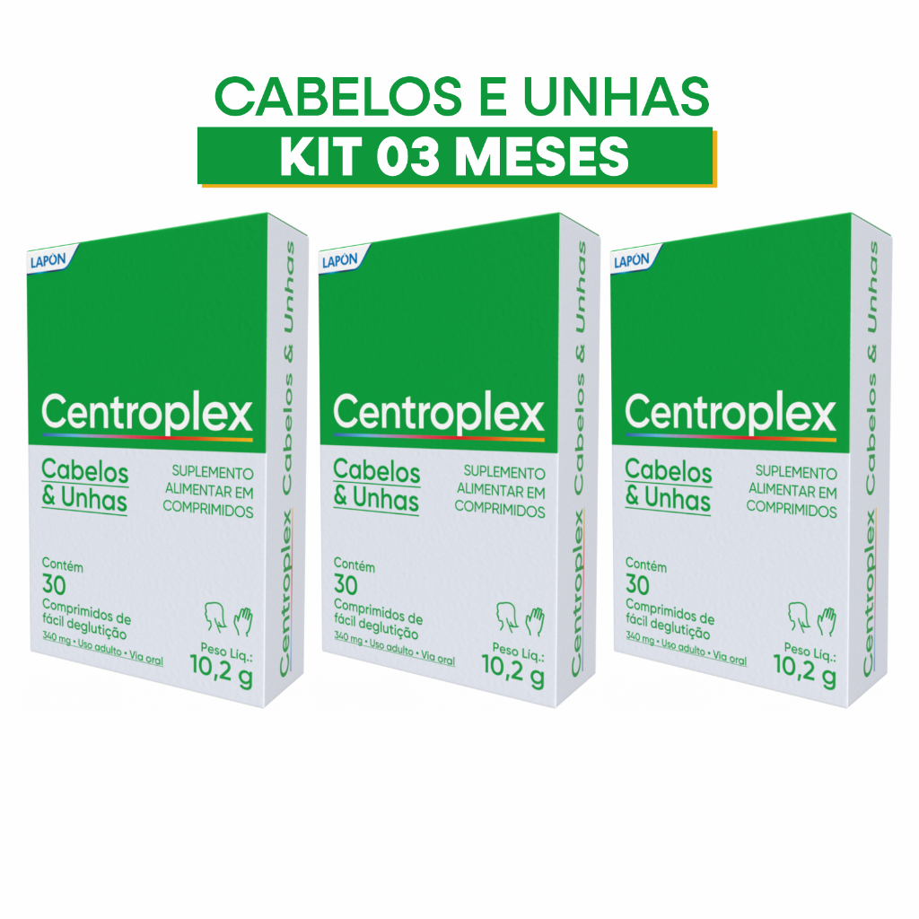 Kit 3 Centroplex Cabelos e Unhas Suplemento Alimentar Vitamina A D3 C B3 B6 B7 Zinco Ferro Cobre Selênio em Oferta na Shopee