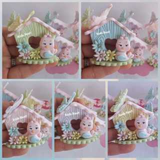 Apliques 5 casinhas jardim encantado em biscuit em Oferta na Shopee