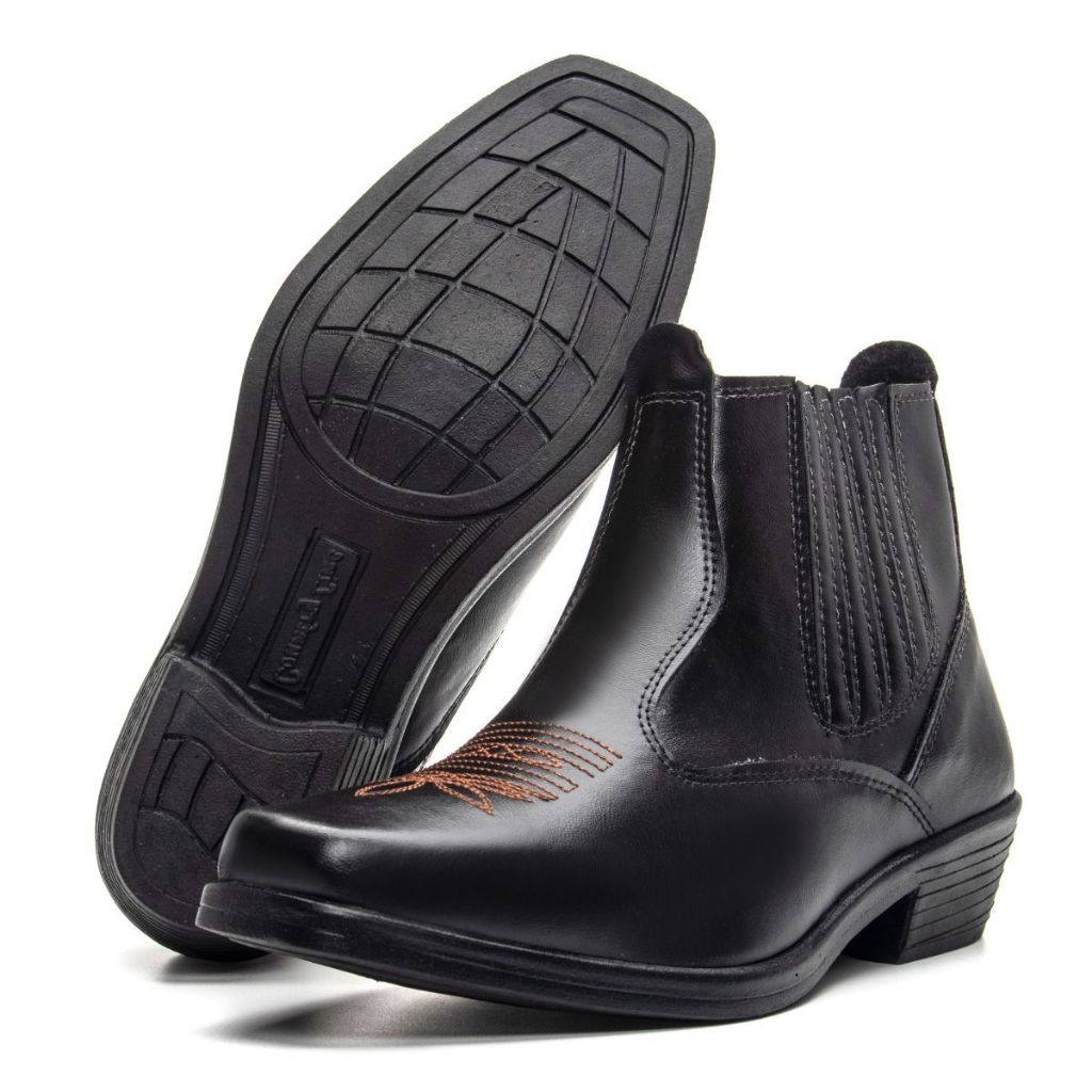 Bota Botina Masculina Country Detalhe em Bordado Com Solado De Borracha