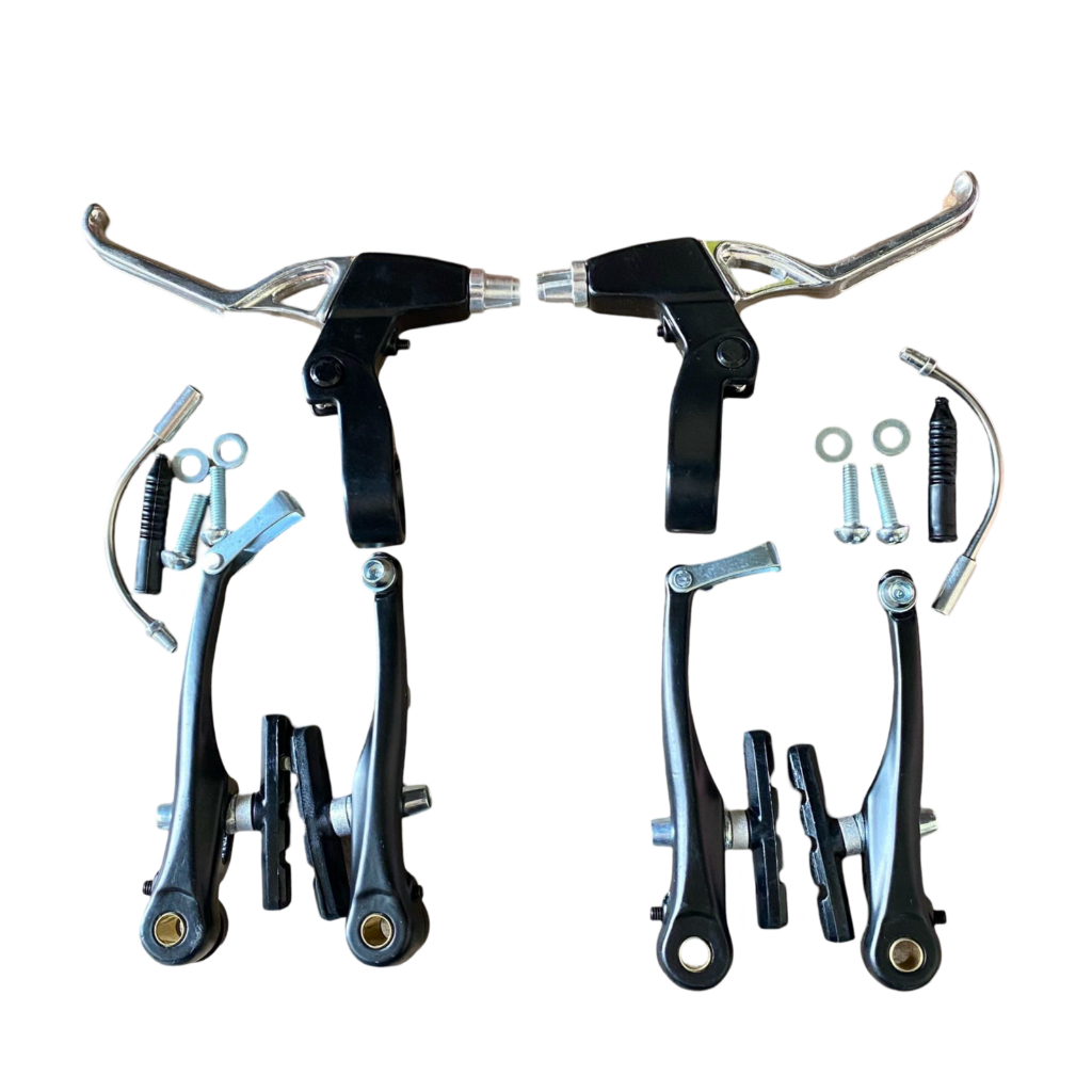 Freio V-brake Em Aluminio Preto Mtb Bike C/ Manete Aluminio Preto Polido dianteiro e traseiro