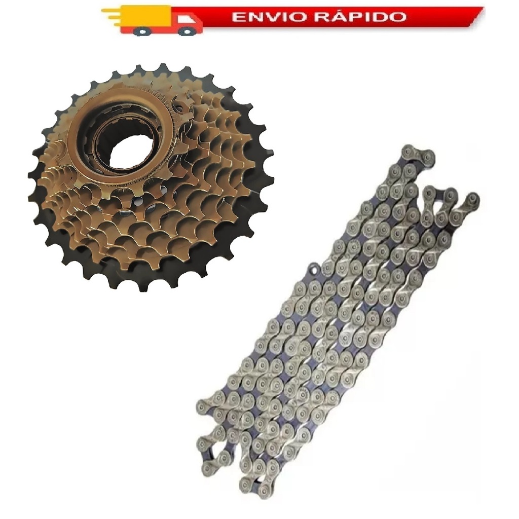 KIT RELAÇÃO 8V CATRACA INDEX + CORRENTE INDEX P/ BICICLETA 24 VELOCIDADES ROSCA*