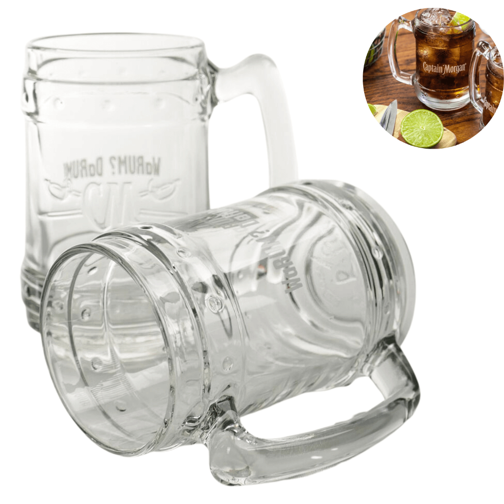 Kit 2 Caneca de Chopp, Cerveja Coquetéis, Rum Em Vidro Decorada 400ml Captain Morgan