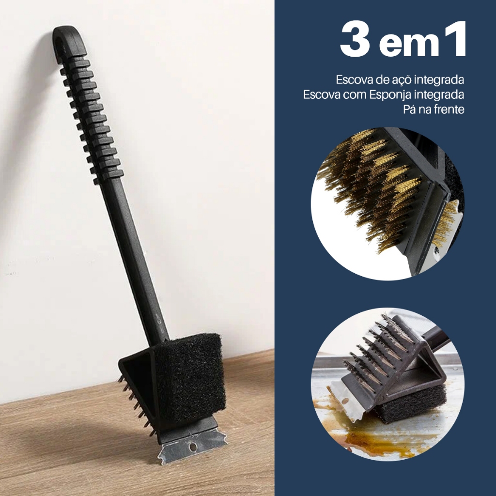 Escova De Aço Para grelha 3 em1 Churrasqueira com raspador- Bhz Store