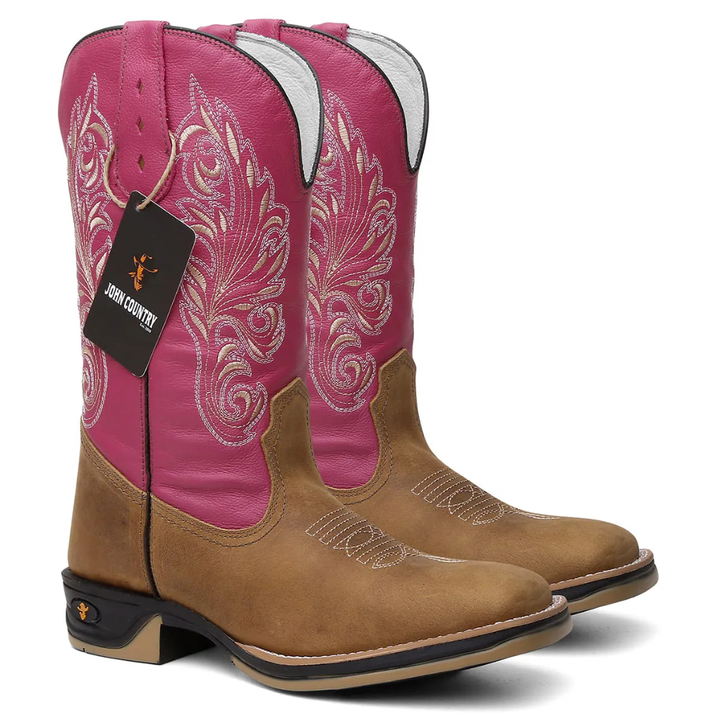 Bota Texana em Couro Cano Rosa Sola Jump Cód.: 321 em Oferta na Shopee