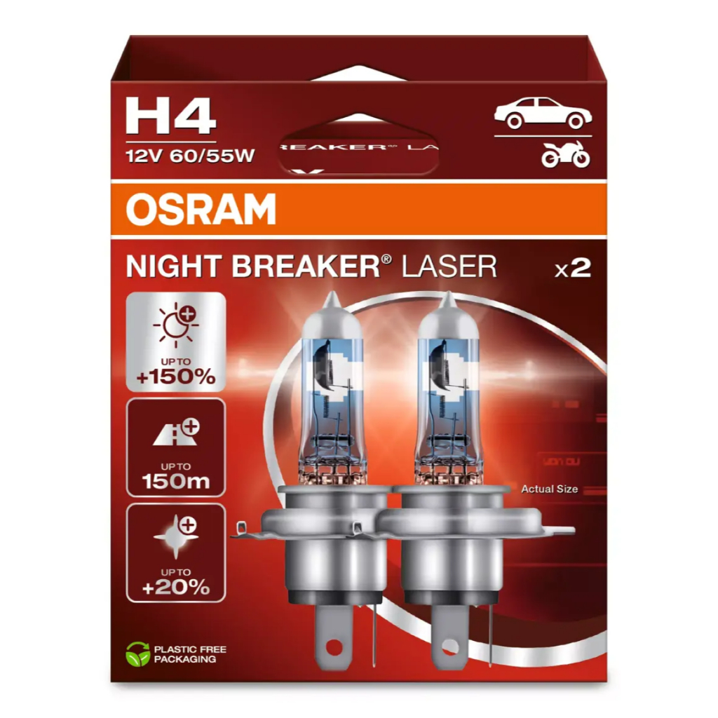 Par de Lâmpadas Osram Night Breaker Laser H4 150%+luz em Oferta na Shopee