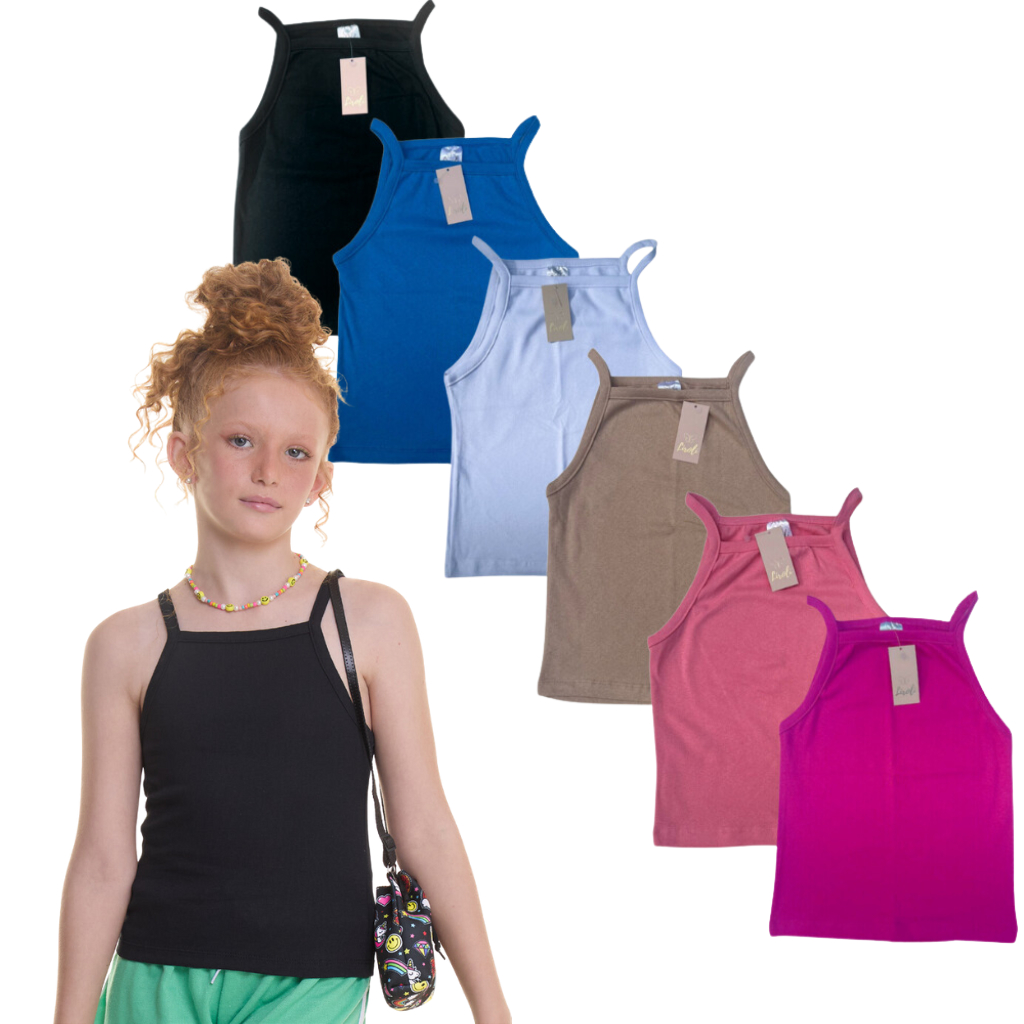 Kit 3 Blusa Regata Ribana Feminino Menina Infantil Juvenil Tamanho 10 ao 16