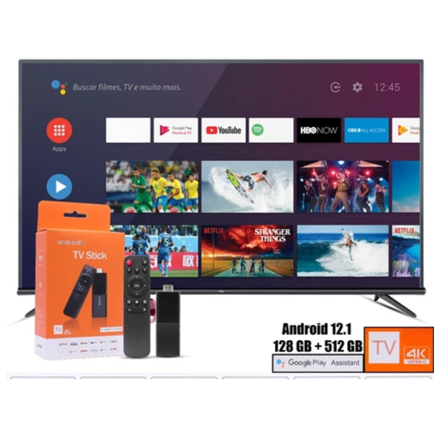 Tv Stick 4K Full Hd Smart Wi-fi Hdmi Android 12.1 Fire 128gb Controle Remoto e Antena