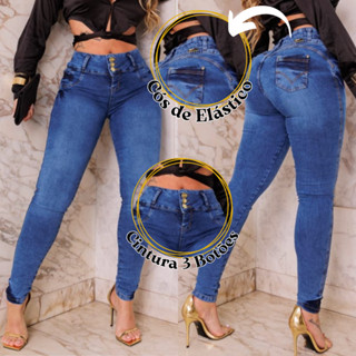 Calça Jeans Feminina com Elástico no Cós Cintura Ultra Alta Lycra Skinny Estilosa em Oferta na Shopee