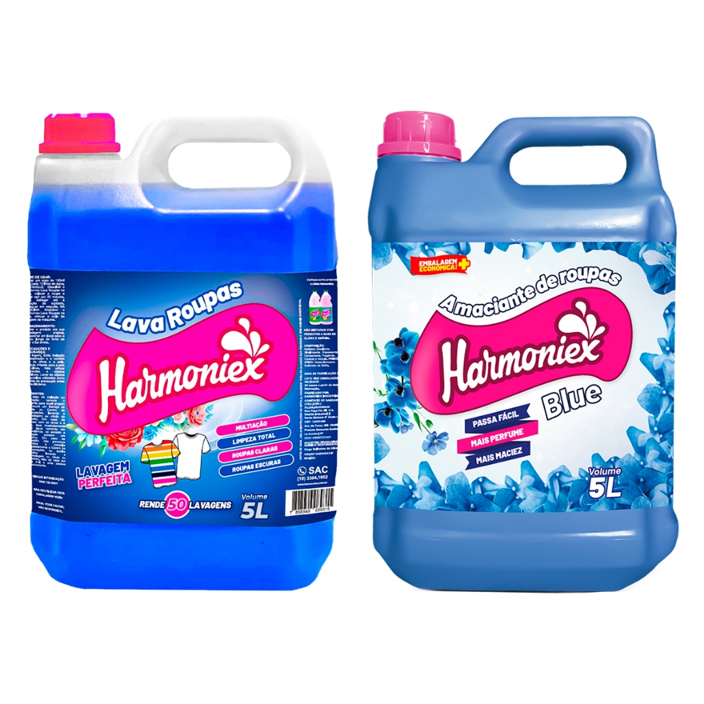 Kit Sabão Lava Roupas Liquido 5L + Amaciante de Roupas 5L Harmoniex em Oferta na Shopee