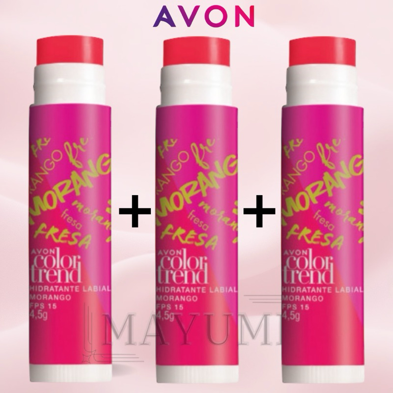 Batom Hidratante Labial Avon Morango Color Trend kit 3 Unidades.