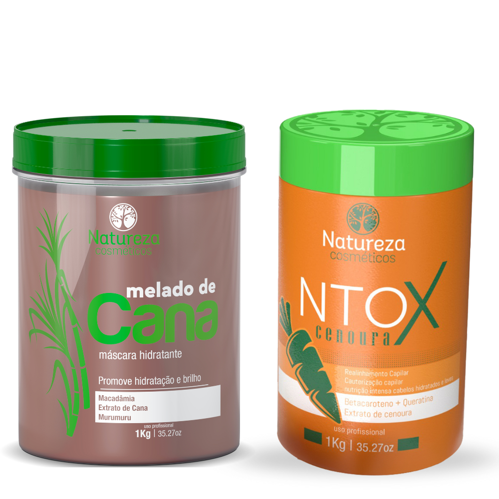 Kit Máscara Melado de Cana 1Kg + Ntox Cenoura 1Kg -  Natureza Cosméticos