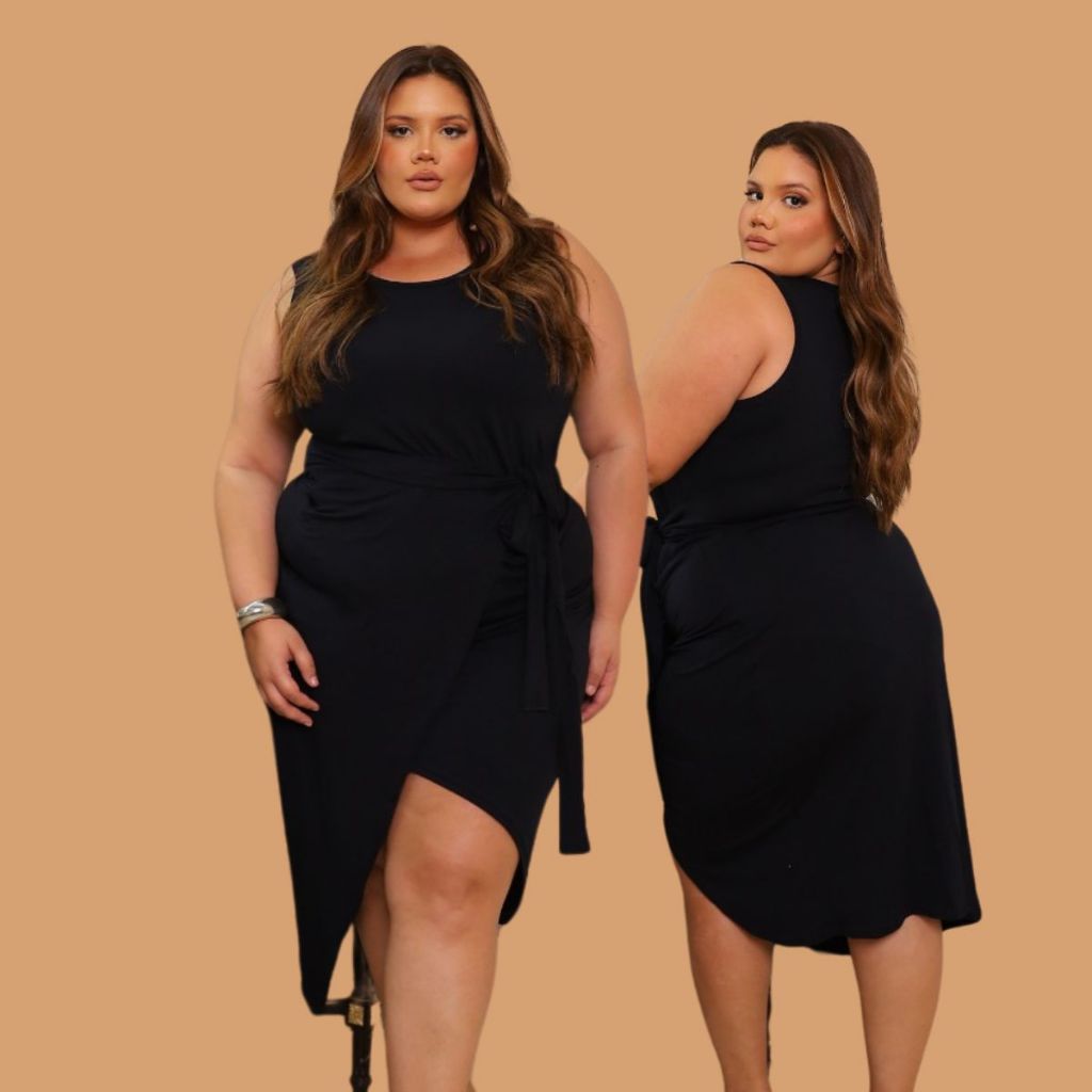Vestido Feminino Regata Envelope Transpassado Plus Size Elegante com Tecido Leve e Confortavel Natal