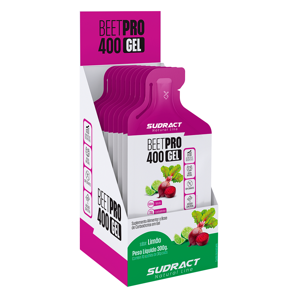 Sudract Beet Pro 400 Gel Display 10 Sachês de 30g Cada (Com Beterraba em Pó)