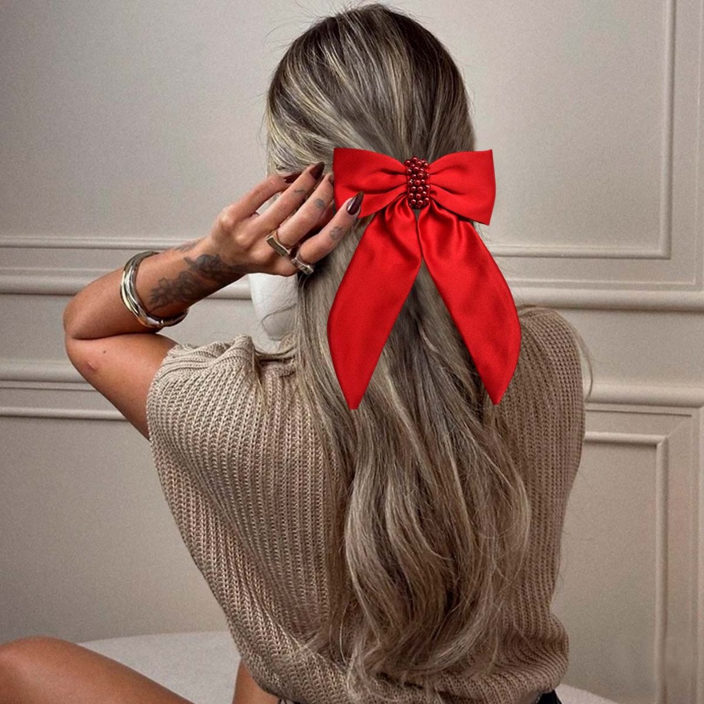 Laço de Cabelo de Festa Luxo Vermelho Laço Verde, Laço Vermelho, Presilha de Cabelo, Enfeite Coque, Presilha Penteado,