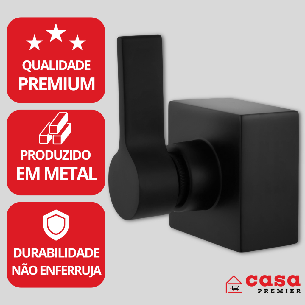 Acabamento Registro Pressão Chuveiro Banheiro 1/4v Preto Fosco 100% Metal Padrão DECA 1/2 e 3/4