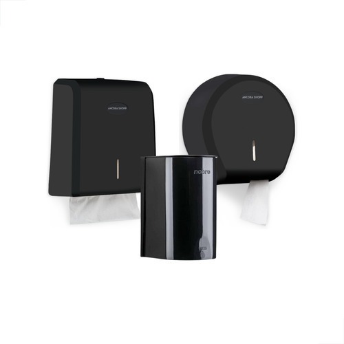 Kit Toalheiro Papel Interfolha + Porta Sabonete 500ml + Suporte Papel Higiênico 500m Banheiro Preto - Home & Living