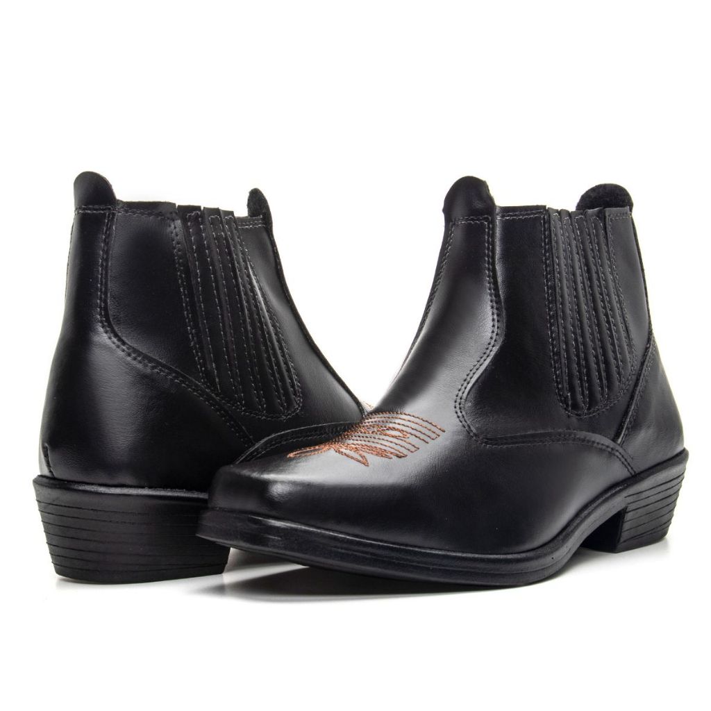 Bota Botina Masculina Detalhe em Bordada  Moda Country Com Bico Quadrado