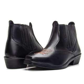 Bota Botina Masculina Detalhe em Bordada  Moda Country Com Bico Quadrado
