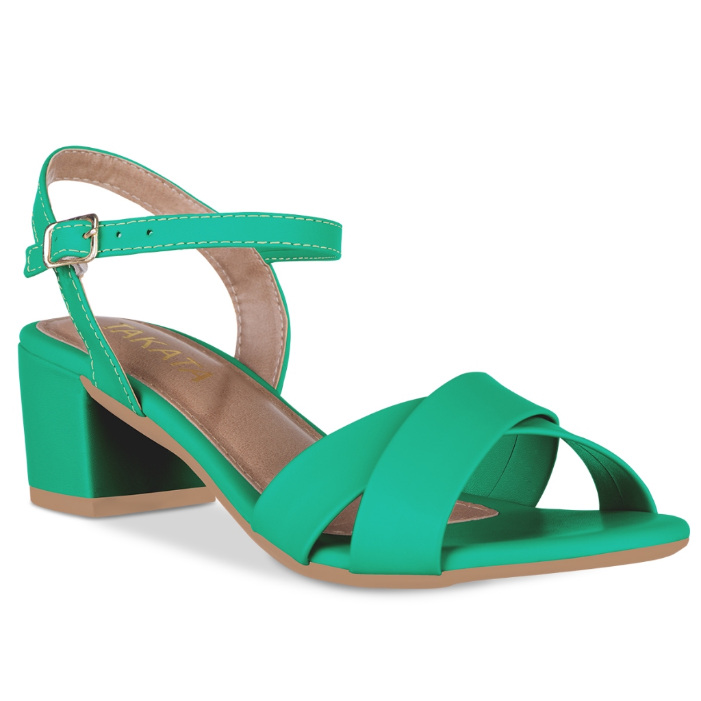 Sandália Feminina Salto Bloco Baixo Tiras Cruzadas Fivela Confortável Moda Tendência Blogueira em Oferta na Shopee
