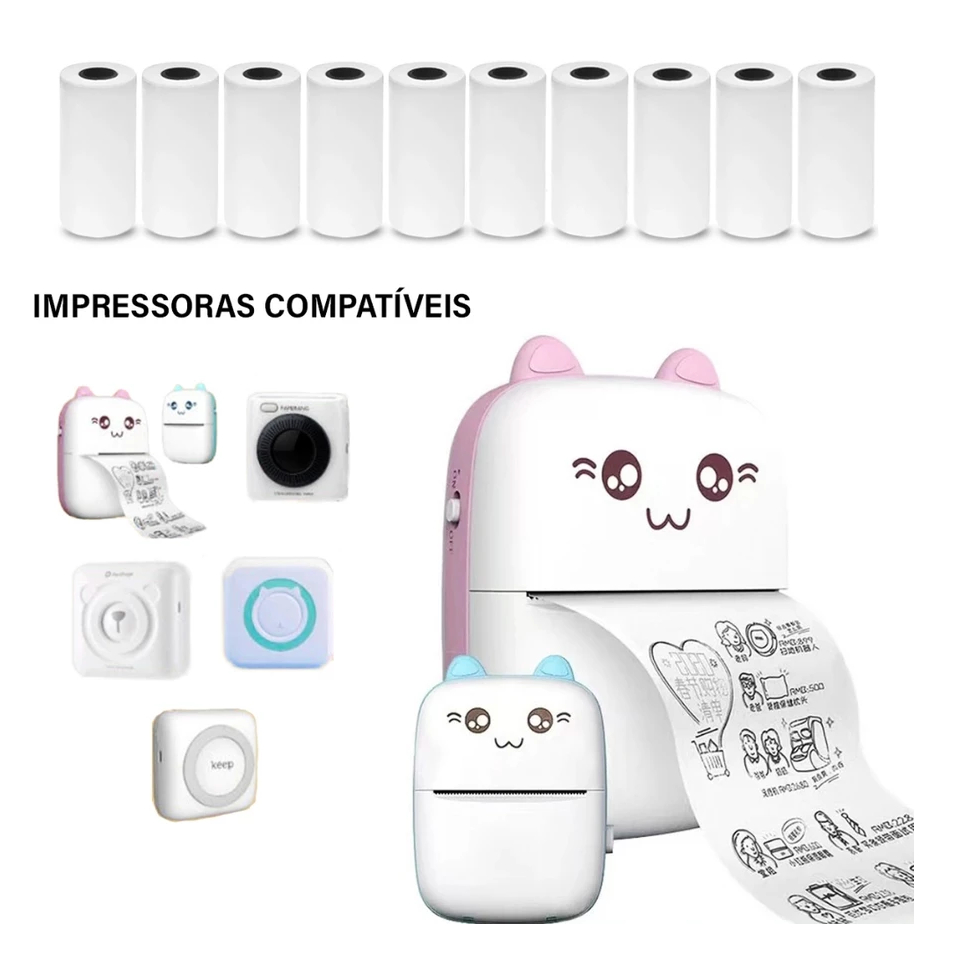Imagem Kit 5 / 10 Bobina Térmica 57x30mm Não Adesivo Branco Rolo Para Mini Impressora Portátil