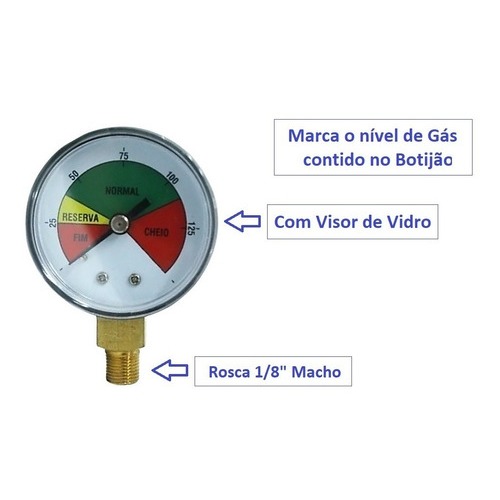 Manômetro Medidor Cheio Vazio Botijão Gás Glp Gn Indicador