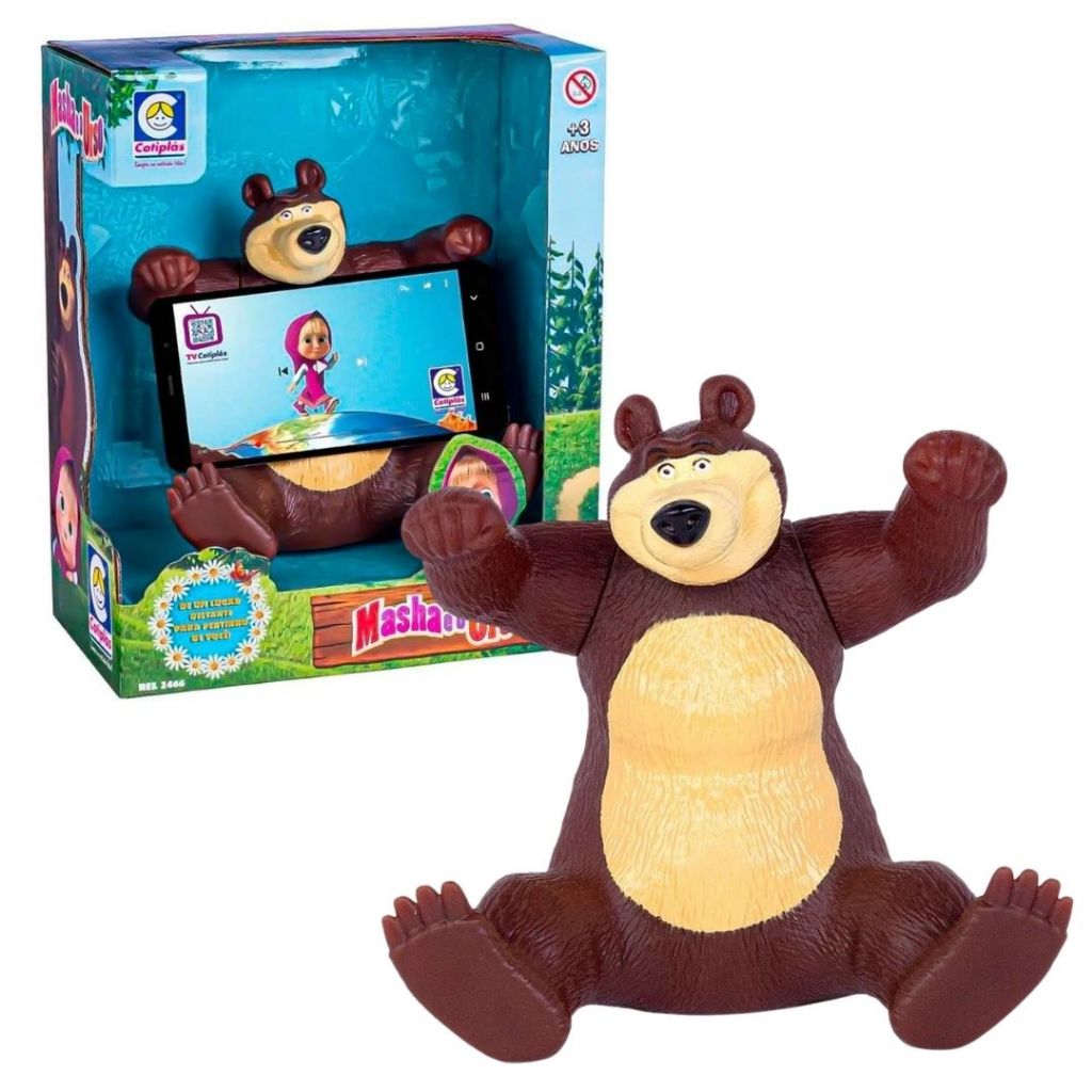 Boneco Urso da Masha Articulado 18 cm em Vinil Suporte para Celular Original Cotiplas