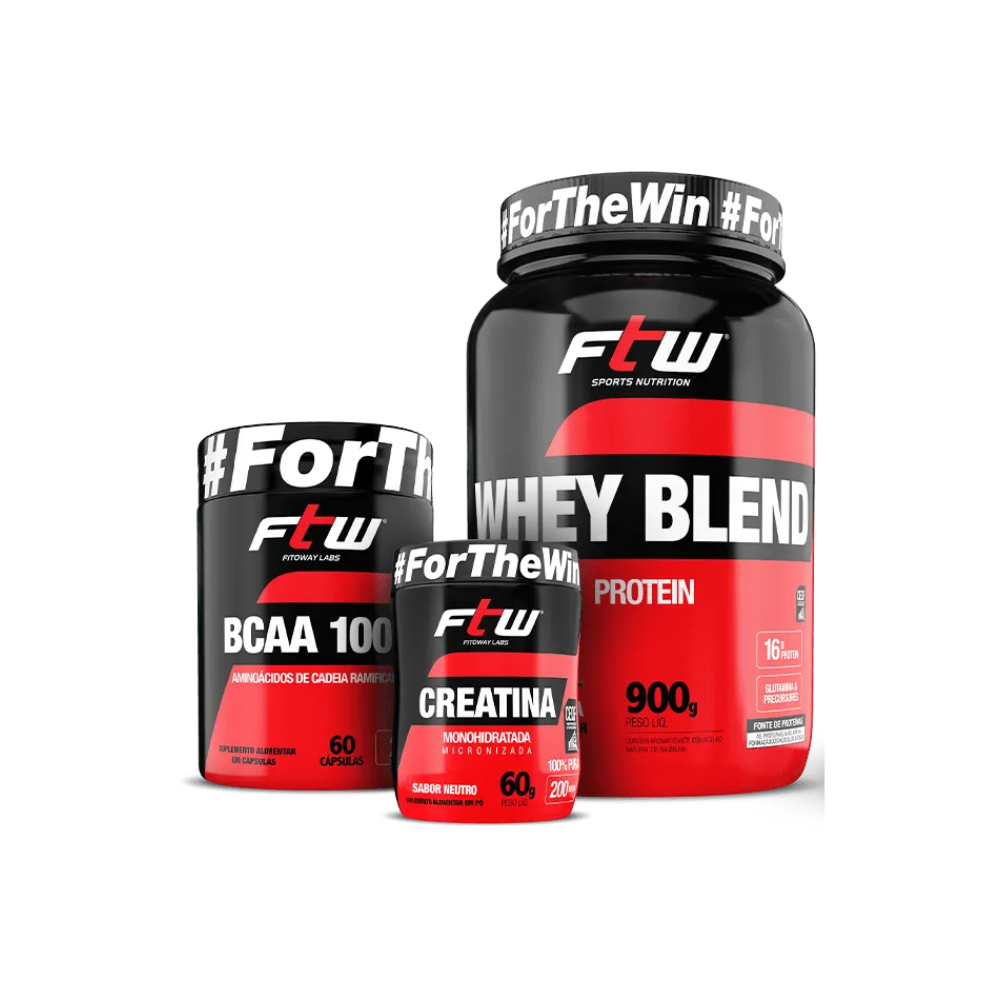 Kit iniciante whey blend 900g + Creatina 60g + Bcaa 1000 - FTW 60 caps. - Health