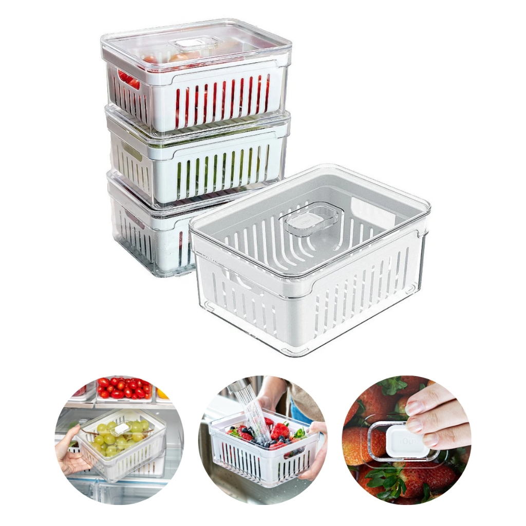 Kit 4 Organizadores 2,2 Litros de Geladeira Acrílico para Alimentos Vegetais Cozinha - OU