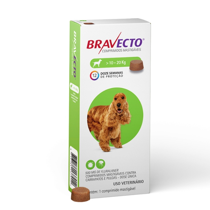 Bravecto 10 a 20kg Cães 1 Comp. Mastigável 500mg MSD