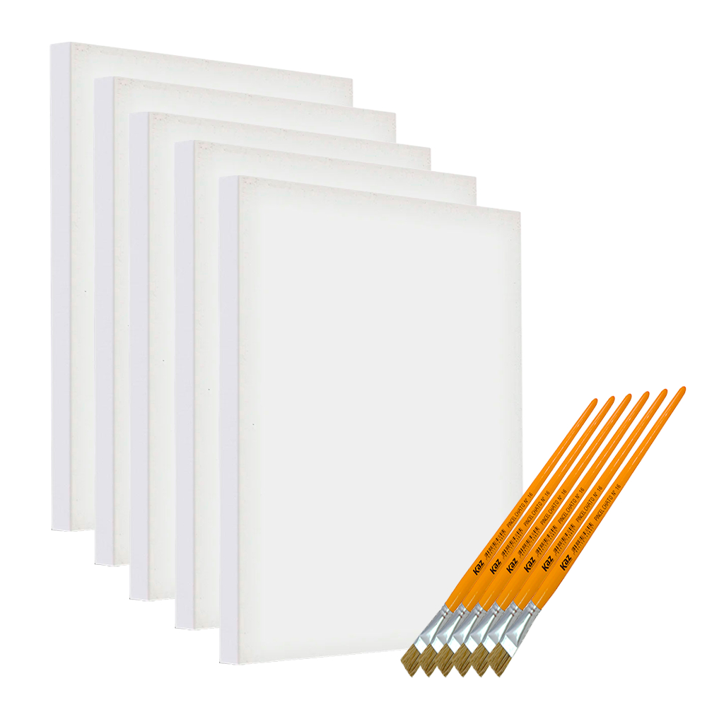 Kit Com 06 Telas Para Pintura 20x30cm com 6 Pincéis Uso Profissional e Artístico