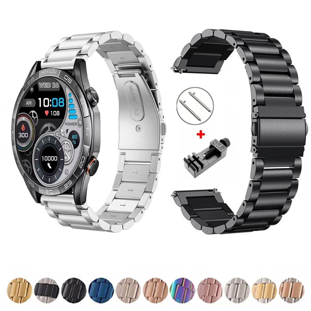 Pulseira de 22mm Metal Elos de aço inox para Haylou Solar 5 de Engate Rapido