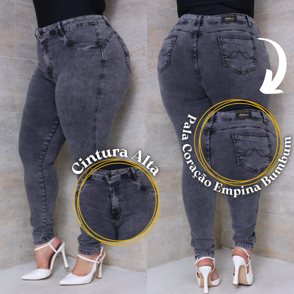 Calça Jeans Marmorizada Feminina Plus Size Grafite Chumbo Lycra Cintura Alta Skinny Blogueira Tendência em Oferta na Shopee