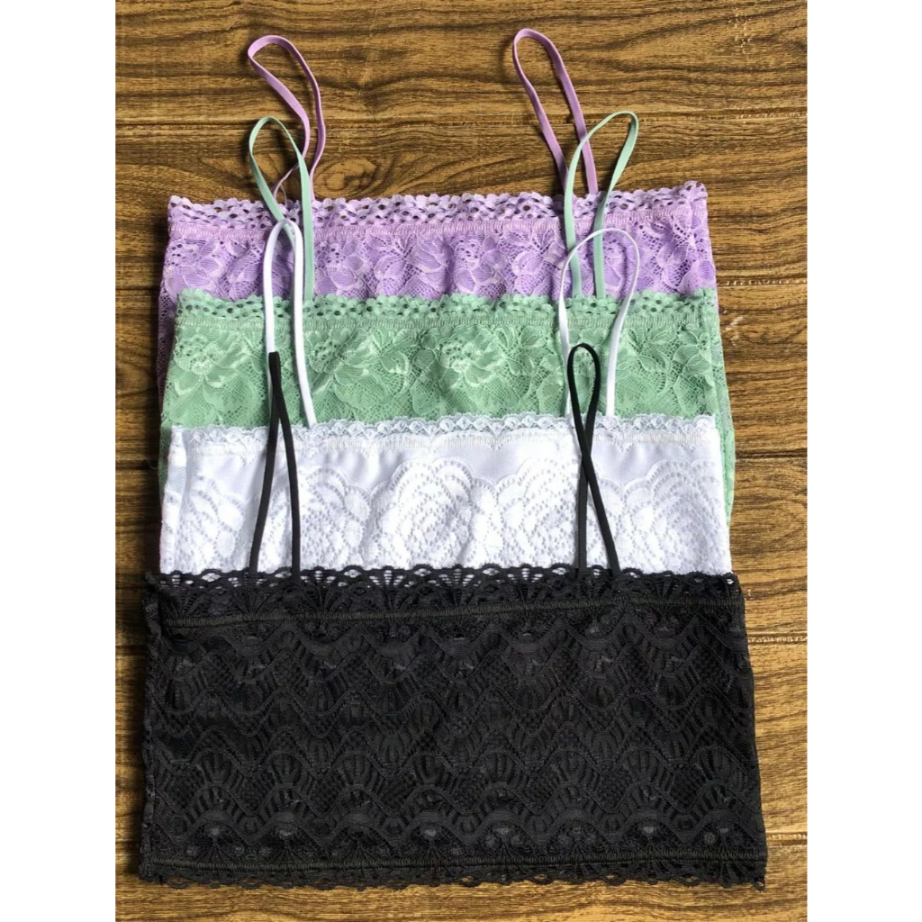 Kit Com 2 Top faixa Sem bojo Com Renda Cropped feminino